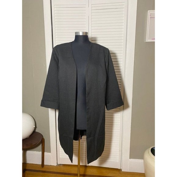 Vintage Helene Blake Kimono Duster Coat Pinstripe 14 - Picture 1 of 12